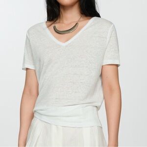 New MNG Mango Sheer V neck white top